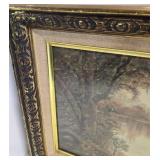 Landscape Painting - Lake Sunset in Ornate Frame - Signed Harold