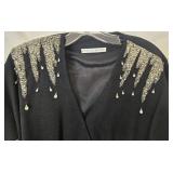 Vintage Black Wool Suit Set, Black with Crystal Embellishments - Size 14