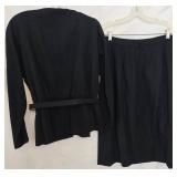 Vintage Black Wool Suit Set, Black with Crystal Embellishments - Size 14