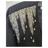 Vintage Black Wool Suit Set, Black with Crystal Embellishments - Size 14