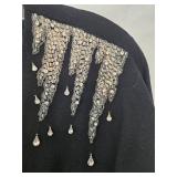 Vintage Black Wool Suit Set, Black with Crystal Embellishments - Size 14
