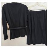 Vintage Black Wool Suit Set, Black with Crystal Embellishments - Size 14
