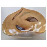 Murano Glass Dish or Bowl - Leaf-Shaped Peach Amber with Painted Swirls