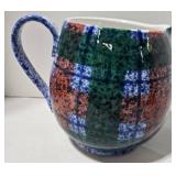 Dept. 56 Tartan Plaid Pitcher & Corelle Blue Mugs (4) & Green Ceramic Tray