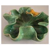 Haeger Planter & Majolica Frog on Lily Pad & Chalkware Cherub