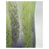 Artisan Created Glass Vase Purple to Lime Gradient with Speckled Pattern