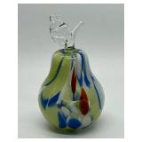 Murano Artisan Made Hand-Blown Glass Pear Sculpture Vase Multicolor Swirl