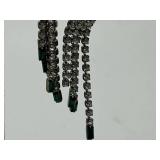 Stunning Les Bernard Rhinestones & Emerald Glass Chandelier Drop Earrings
