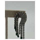 Stunning Les Bernard Rhinestones & Emerald Glass Chandelier Drop Earrings