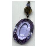Vintage Crystal Amethyst Like Purple Oval Pendant Necklace - 18 inch Chain & 2.5 inch Pendant