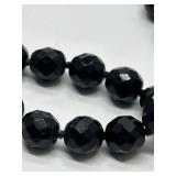 Black Crystal Beaded Necklace - Hand-Tied, 44 in, Double Strand