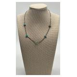 Liquid Silver Vintage Choker Necklace - Turquoise Beads - 15in