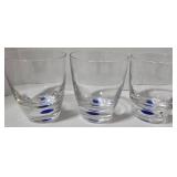 Orrefors Inspired Clear Glass Lowball Tumblers - Blue Bubble Dot (Lot of 5)
