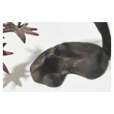 Bronze Metal Tree Sculpture - Red Star Leaves & Twisted Black Trunk Base
