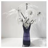 Crystal Frost Flower Arrangement - Purple Glass Vase