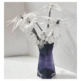 Crystal Frost Flower Arrangement - Purple Glass Vase
