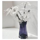 Crystal Frost Flower Arrangement - Purple Glass Vase