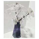 Crystal Frost Flower Arrangement - Purple Glass Vase
