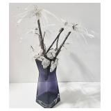 Crystal Frost Flower Arrangement - Purple Glass Vase