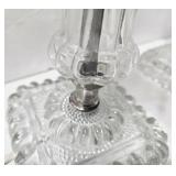 Vintage Pair of Glass Lamps with Hanging Crystals