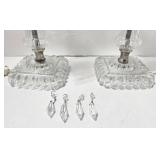 Vintage Pair of Glass Lamps with Hanging Crystals