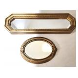 HOMCO Vintage Gold MCM Framed Mirror & Vintage Baroque Oval Mirror