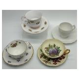 4 Sets Vintage Tea Cups & Saucers - Floral, Fruit & Sweet Violet Patterns