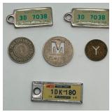 Vintage Lot of Minnesota Disabled Vet License Plate Key Fobs & Transit Tokens From Minneapolis and New York