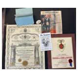 Masonic Collectibles Including Certificates, Letter, Pinback & More Memorabilia