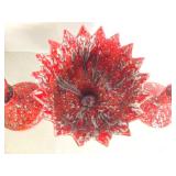 Mid Century Splatterware Red Ceramic Candle Holders & Planter - 3-Piece Set