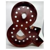 Red Metal Ampersand & Marquee Sign With Circular Light Holes For Wall Decor