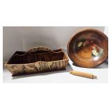 Vintage Munising Rooster Wooden Bowl & Butlers