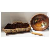 Vintage Munising Rooster Wooden Bowl & Butlers