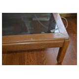 Wooden Coffee Table with Glass Top on Casters - Vintage Mid-Century
