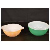 Ceramic Bowls Set of 2 - Peach/Orange with Pour Spout & Green with Light Blue Interior