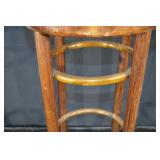 Vintage Wooden Plant Stand - Woven Cane Seat, Curved Legs & Brass Foot Rings