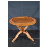 Carved Round Wooden Accent Table - Floral Border, 16 in Dia