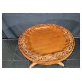 Carved Round Wooden Accent Table - Floral Border, 16 in Dia