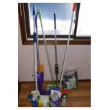 Assorted Cleaning Tools & Supplies - Mops, Brooms, Buckets, Sponges & Accessories