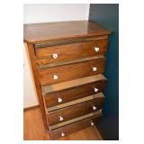 Chest of Drawers - Oak Finish Tall 6-Drawer Dresser with White Ceramic Knobs