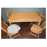 Natural Wood Dining Table with 4 Windsor Chairs & 2 Stools