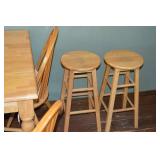 Natural Wood Dining Table with 4 Windsor Chairs & 2 Stools