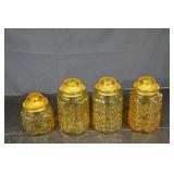 Amber Glass Apothecary Jars with Lids - Set of 4 Vintage Patterned Jars