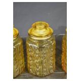Amber Glass Apothecary Jars with Lids - Set of 4 Vintage Patterned Jars