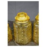 Amber Glass Apothecary Jars with Lids - Set of 4 Vintage Patterned Jars