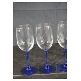 Crystal Wine Glasses - Cobalt Blue Stems & Gold Rim (Lot of 6)