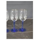 Crystal Wine Glasses - Cobalt Blue Stems & Gold Rim (Lot of 6)