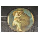 Round Religious Plaque - Brown-Robed Figure Holding Child