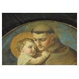 Round Religious Plaque - Brown-Robed Figure Holding Child