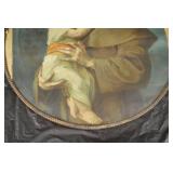 Round Religious Plaque - Brown-Robed Figure Holding Child